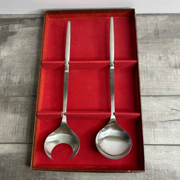 Vintage KALMAR Italy Brushed Stainless Steel Salad Serving Salad Box Set MCM - Picture 1 of 7